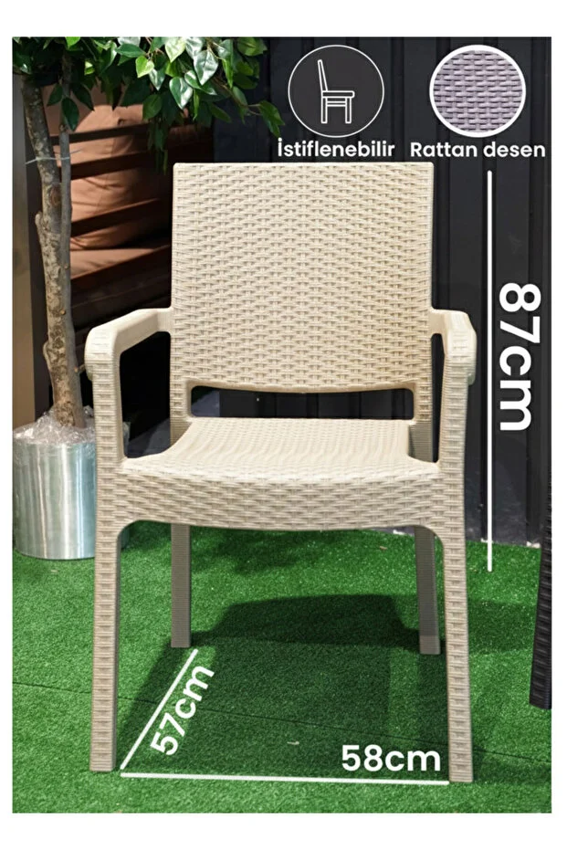 Troy Rattan Desenli Koltuk Kollu Balkon Bahçe Koltuğu